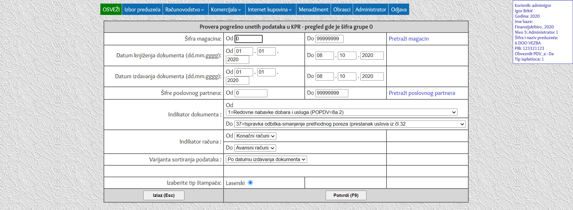 Provera pogresno unetih podataka u KPR