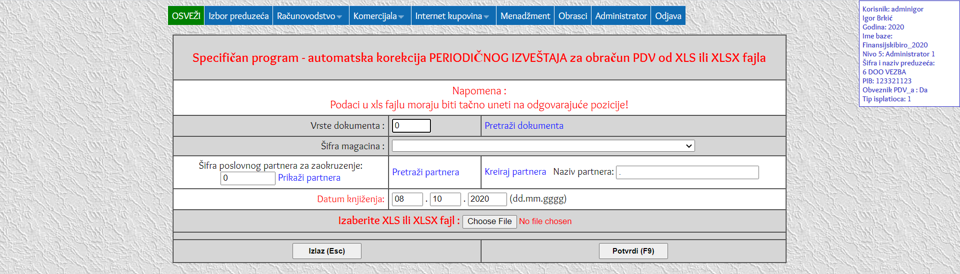 Specifičan program - automatska korekcija PERIODIČNOG IZVEŠTAJA za obračun PDV od XLS ili XLSX fajla