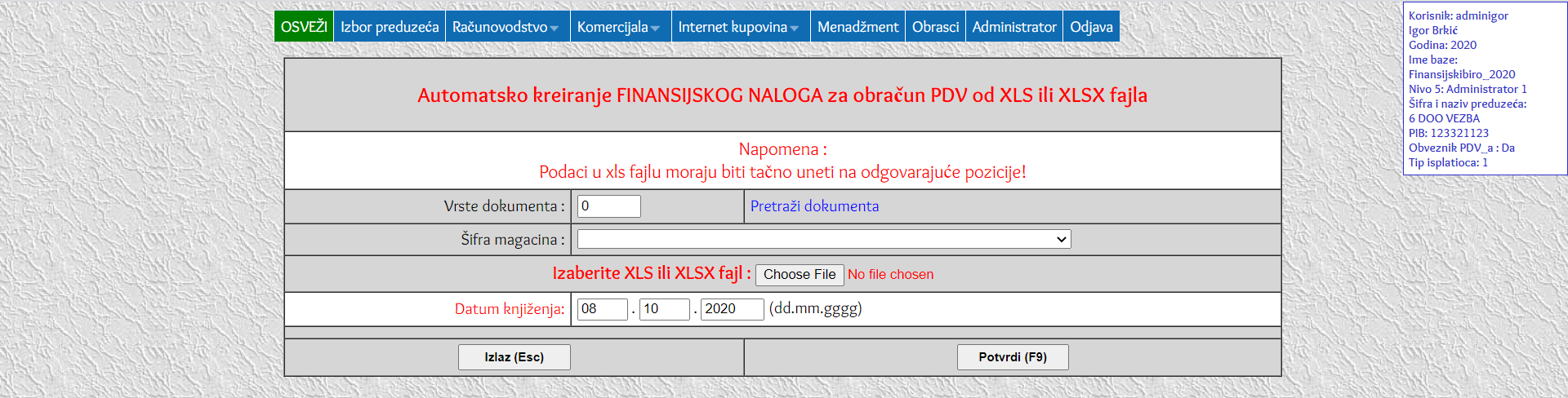 Automatsko kreiranje FINANSIJSKOG NALOGA za obračun PDV od XLS ili XLSX fajla
