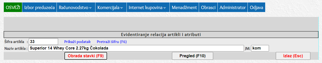 Evidentiranje relacije artikla – kroz knjigovodstveni program