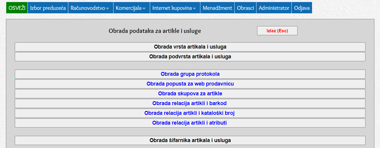 Obrada podataka za artikle/relacije – kroz knjigovodstveni program