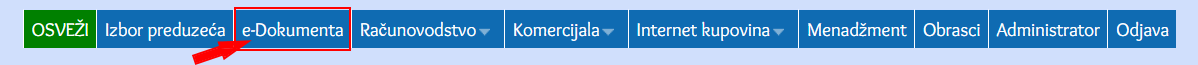 Klik na e-Dokumenta na osnovnom meniju programa